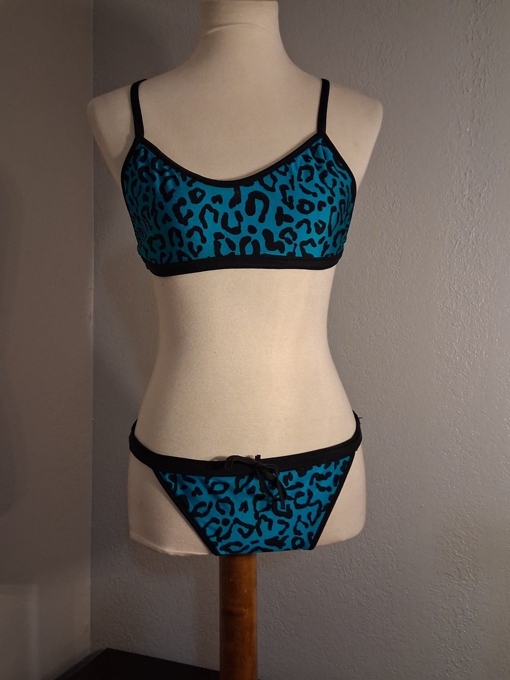 Dolfin Teal Leopard Print Bralette & Bikini Set with Black Trim